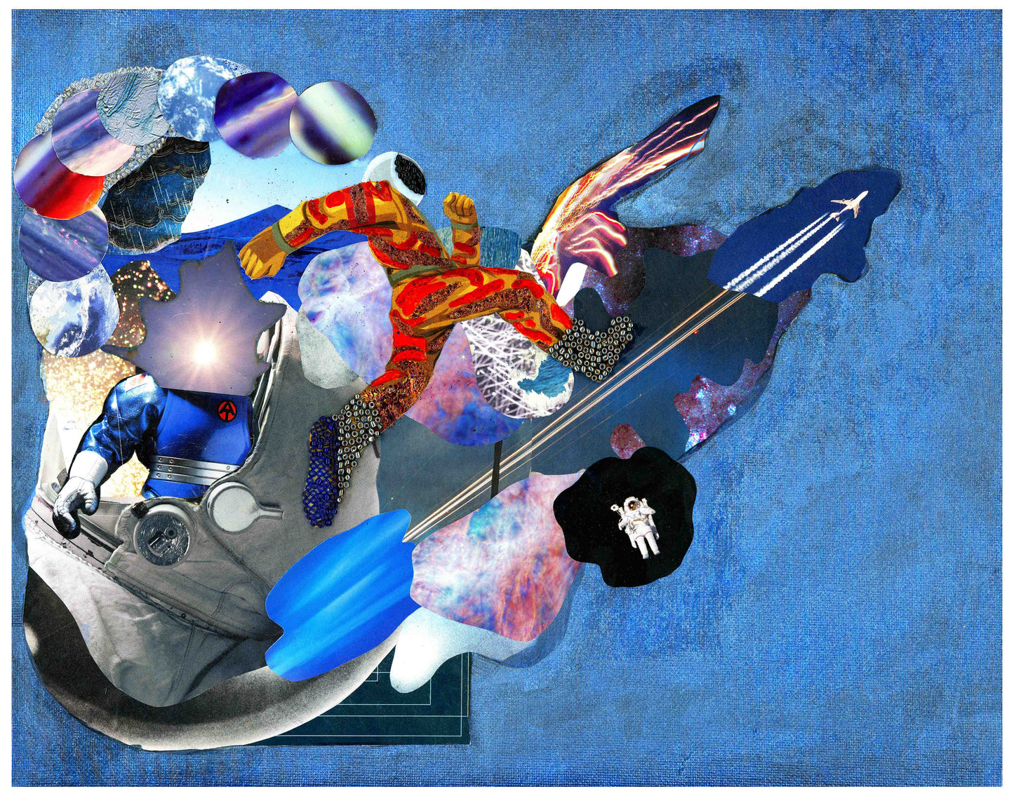Astronaut LMC00101 Handmade collage-mixed media; landscape PRINT