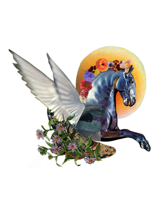 Rising pegasus LMC00125 Handmade collage-mixed media